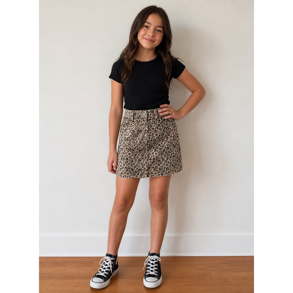 Cat & Jack Girls Leopard Print Mini Skirt Corduroy Button Front Pockets‎ 14/16